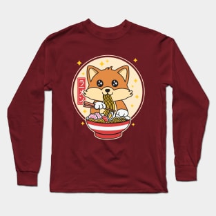 Cute Fox Eating Ramen Kawaii Japanese Food Long Sleeve T-Shirt